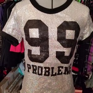 ⚠️DONATING 2/1⚠️🍭5/$30🍭 99 Problems Jay Z Sequin Baseball Tee